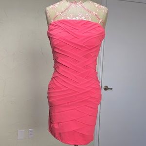 Entro hot pink red bodycon strapless bandage mini dress M neon pink